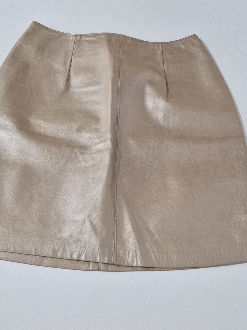 DANIER WOMEN'S LEATHER MINI CHAMPAGNE SKIRT